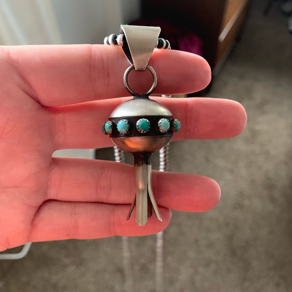 Squash blossom pendant + Navajo pearl necklace